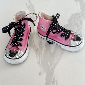 Converse Pink Minnie Mouse Bling Toe Hightop Sneakers Little Girls Sz 5